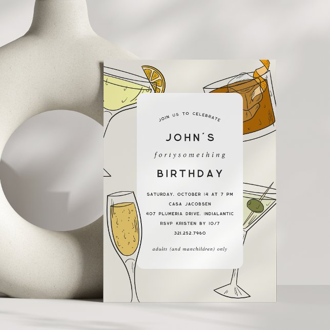 Convite Birthdayalgo | Grupo de Coquetéis de Aniversário A (Classic cocktail birthday party invitations with a clean look.)
