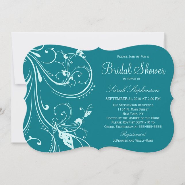 Convite Biscay Bay & Mint Swirls & Butterflies (Frente)
