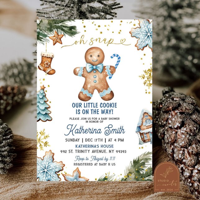 Convite Biscoitos Azuis Chá de Bebê do Natal Gingerbread O (Criador carregado)