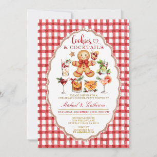 Convite Biscoitos & Coquetéis Inverno Natal Xadrez Vermelh