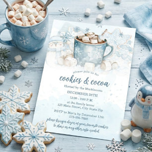 Convite Biscoitos de Aquarela de Inverno Azul e Festa de C
