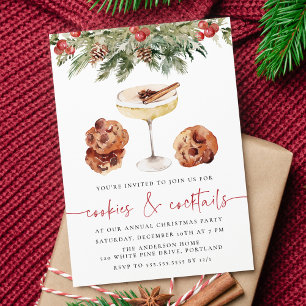 Convite Biscoitos de Aquarela e Coquetéis Festa de Natal
