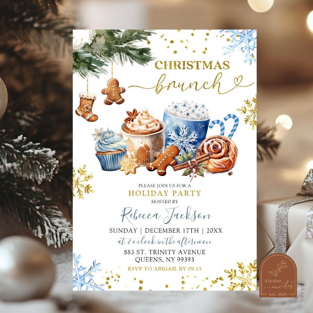 Convite Biscoitos de Cacau Quente Azul Natal Brunch (Criador carregado)