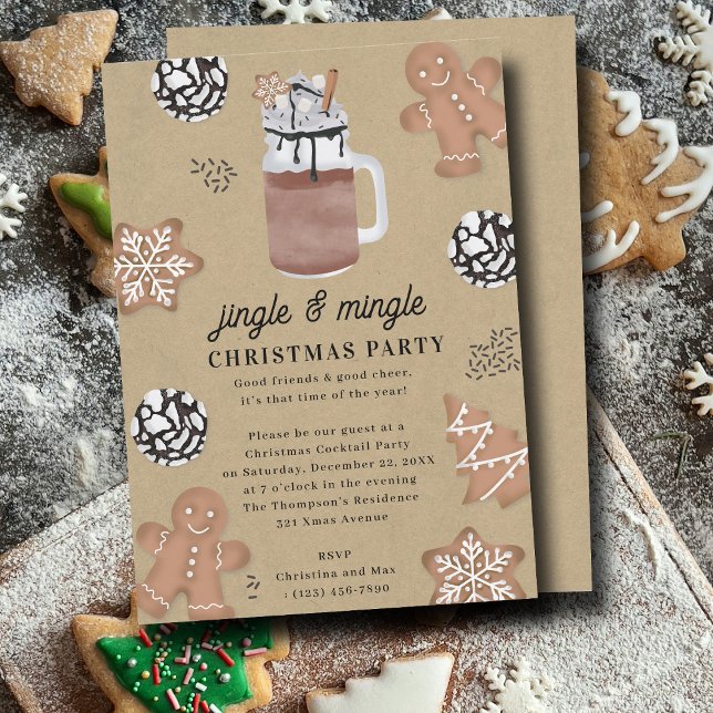 Convite Biscoitos de Chocolate de Cacau Quente Festa de Na (Hot Cocoa Chocolate Cookies Christmas Party Invitation)