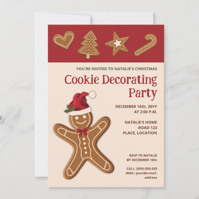Convite Biscoitos de Gengibre - Festa de Decoração de Bisc (Frente)
