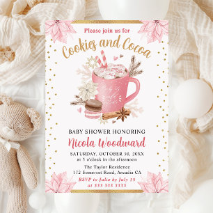 Convite Biscoitos de Inverno Rosa em Aquarela e Cacau Conj