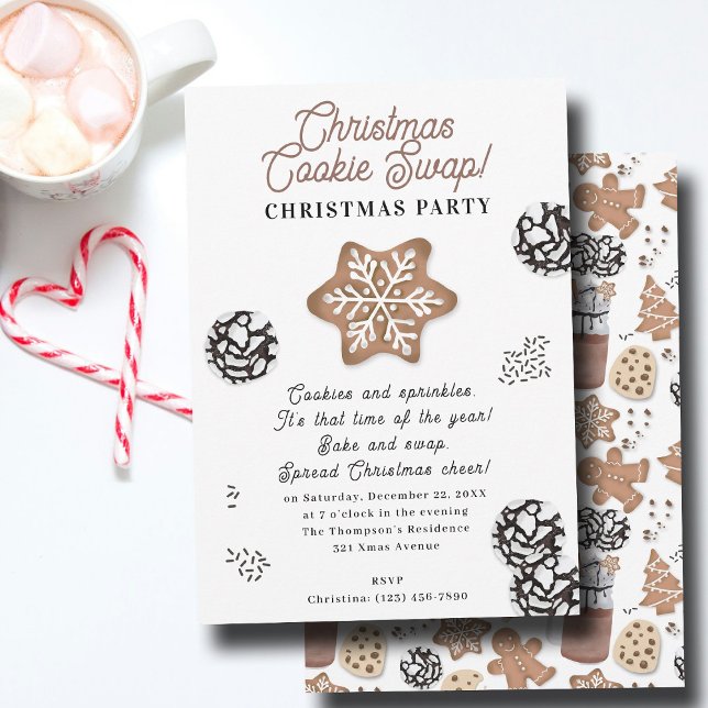 Convite Biscoitos de Natal Adoráveis Troca de Biscoitos de (Cute Christmas Cookies Holiday Baking Cookie Swap Invitation)