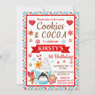 Convite Biscoitos de Natal de Pinguim Fofo e Aniversário d