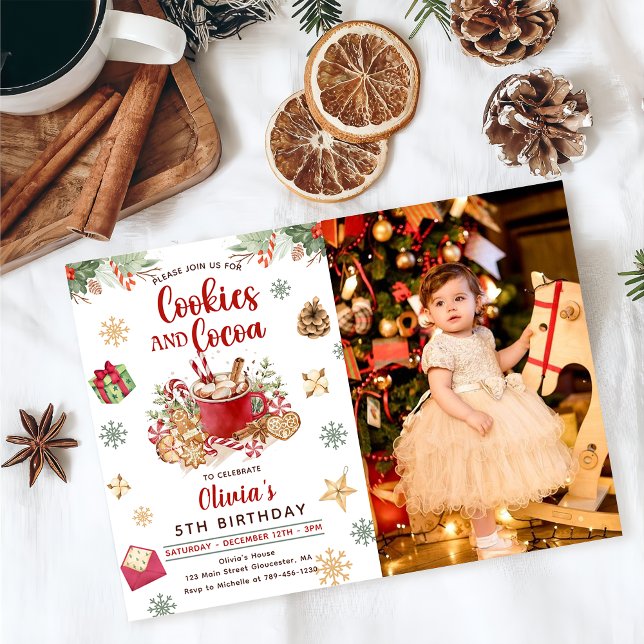 Convite Biscoitos de Natal e Cacau Foto de Aniversário (Criador carregado)