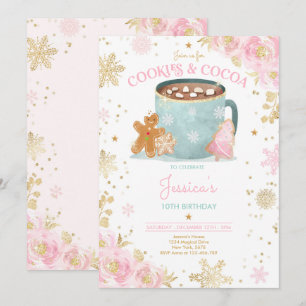 Convite Biscoitos de Natal rosa e Dourado e cacau Aniversá