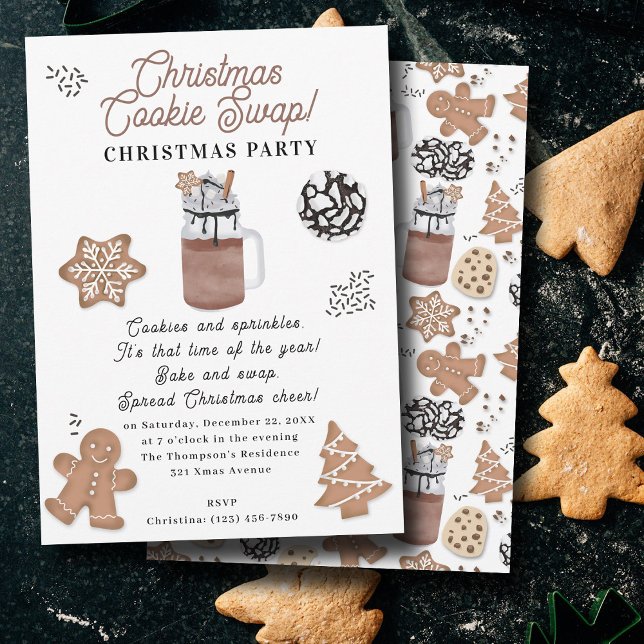 Convite Biscoitos de Natal Troca de Biscoitos de Festa de  (Christmas Cookies Holiday Baking Cookie Swap Invitation)