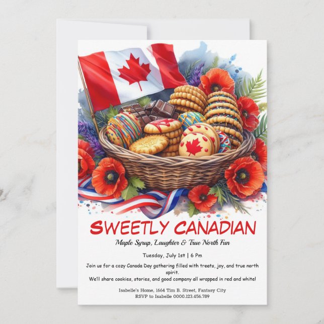 Convite Biscoitos do Dia do Canadá & Coquelicots Docemente (Frente)