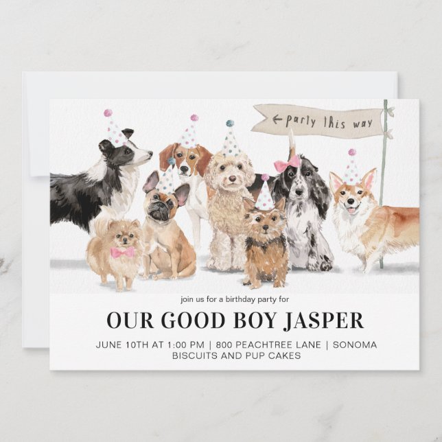 Convite Biscoitos e Festa de aniversário de Cachorros de P (Frente)