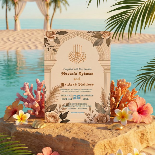 Convite Bismillah Calligraphy Geometric Floral Arch (Criador carregado)