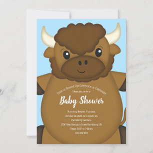 Convite Bison Buffalo Chá de fraldas Blue