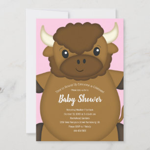 Convite Bison Buffalo Chá de fraldas Rosa