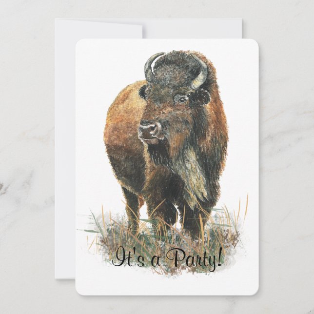 Convite Bison Buffalo Party Convide para Personalizar (Frente)