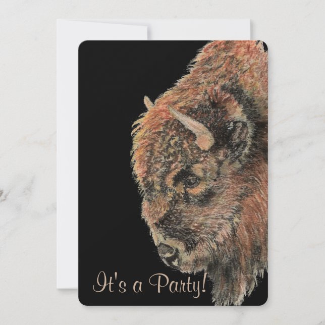 Convite Bison Buffalo Willife Nature Art Birthday (Frente)