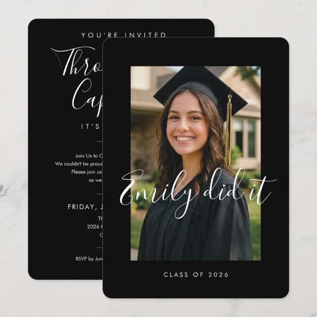 Convite BLACK 2026 | Graduation Invite with Photo (Frente/Verso)