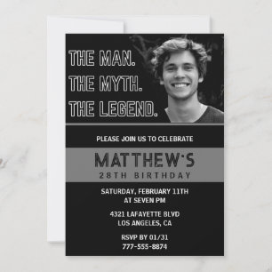 Convite Black 28th aniversários O Homem A Lenda