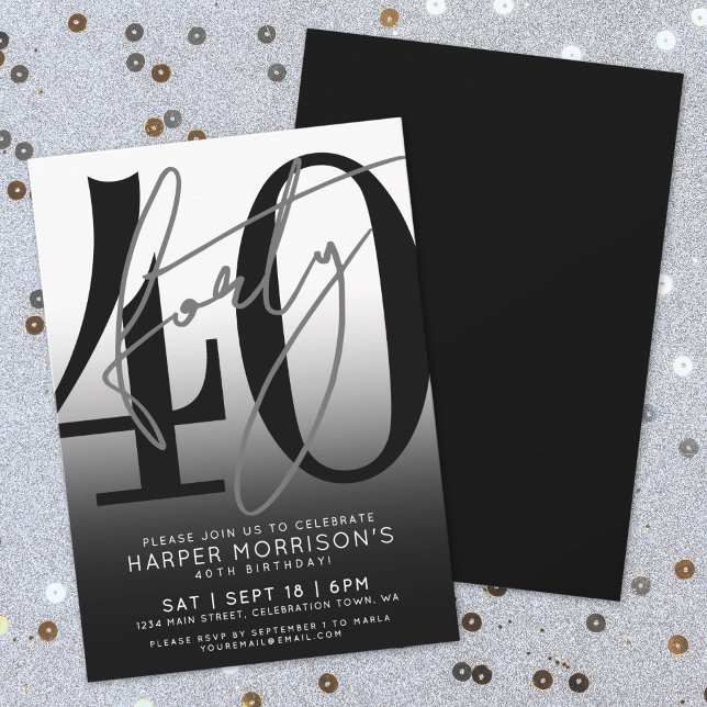Convite Black 40th Birthday Party Invitation (Black 40th Birthday Party Invitation )