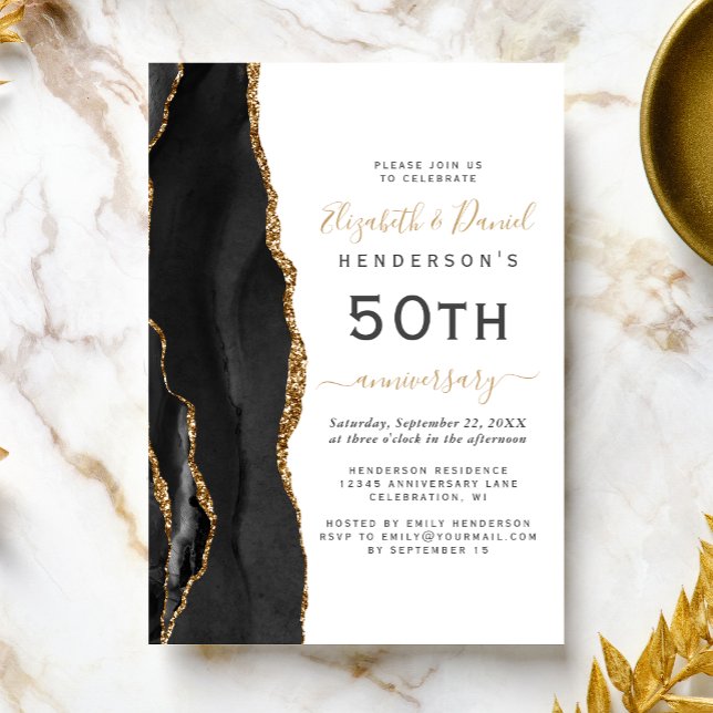 Convite Black Agate Black Gold 50th Anniversary (Criador carregado)