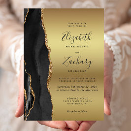 Convite Black Agate Gold Ombre Wedding