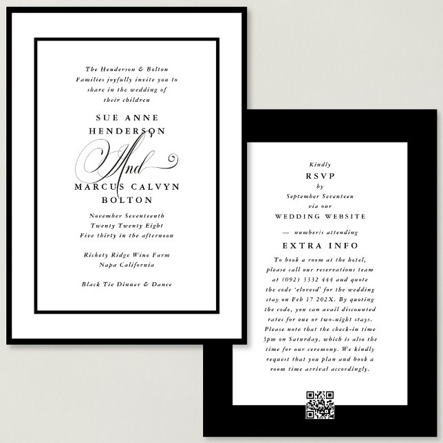 Convite Black Ampersand all in one RSVP DETAILS Wedding (Criador carregado)