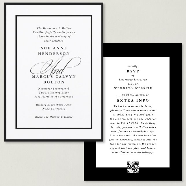 Convite Black Ampersand all in one RSVP DETAILS Wedding (Criador carregado)