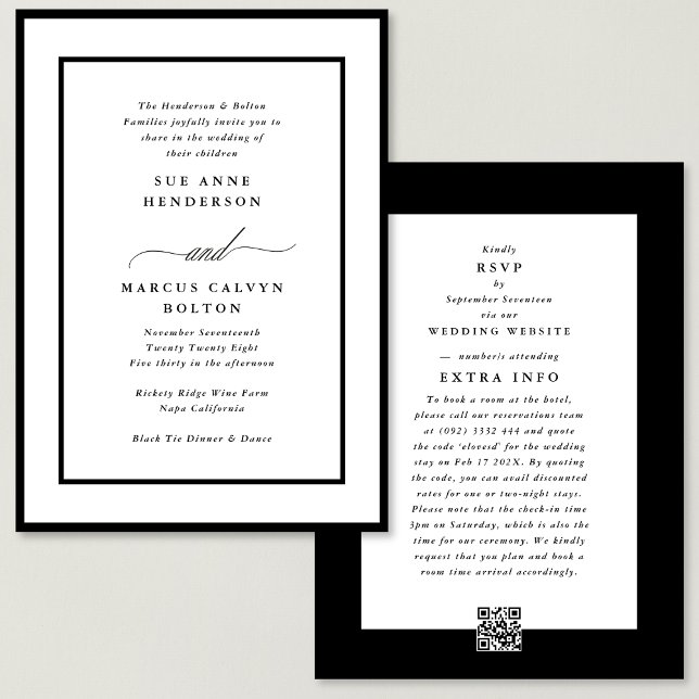 Convite Black Ampersand all in one RSVP DETAILS Wedding (Criador carregado)