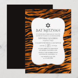 Convite Black and Copper Tiger Stripes Padrão Bat Mitzvah