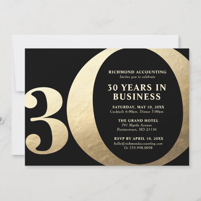 Convite Black and Gold 30th Business Anniversary (Frente)