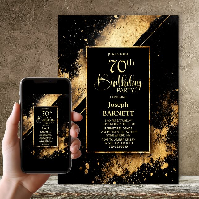 Convite Black and Gold 70th Birthday Party (Criador carregado)