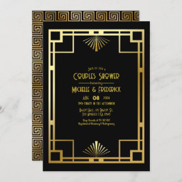 Convite Black and Gold Art Deco Couples Shower Photo