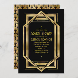 Convite Black and Gold Art Deco Gold Bridal Shower