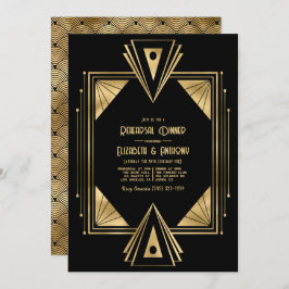 Convite Black and Gold Art Deco Gold Rehearsal Dinner