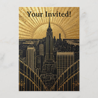 Convite Black and Gold Art Deco Invitation