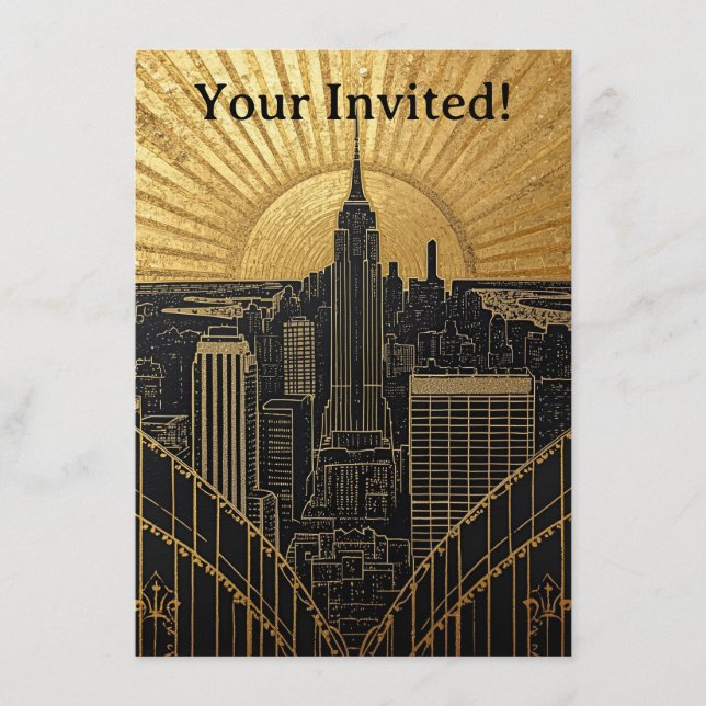 Convite Black and Gold Art Deco Invitation (Frente)