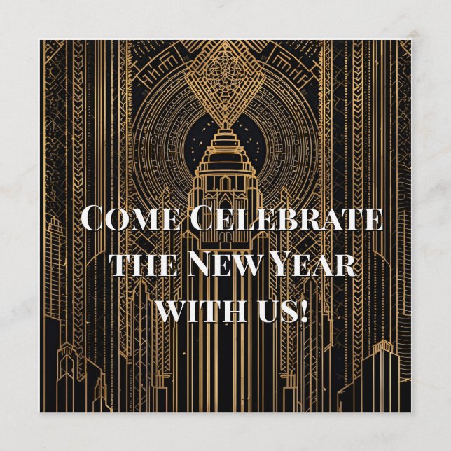 Convite Black and Gold Art Deco Invitation (Frente)