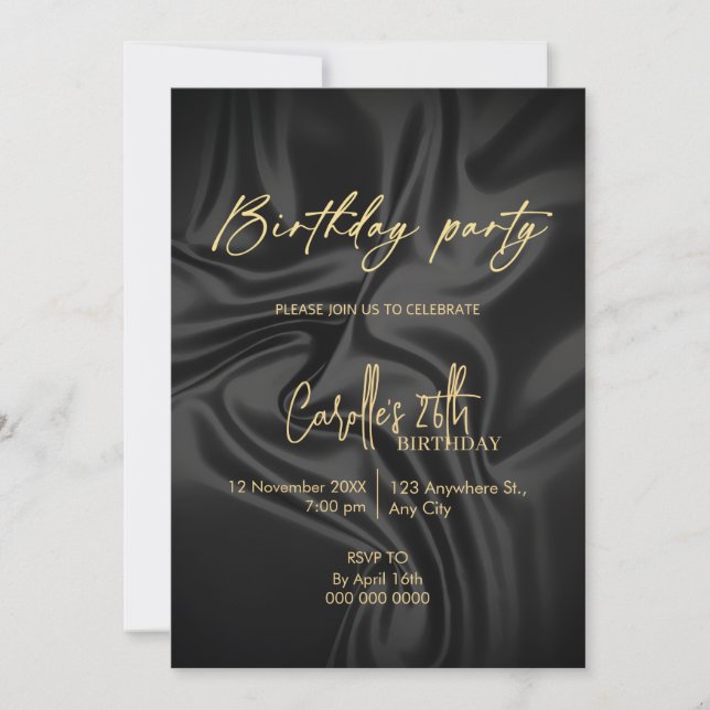 Convite Black and gold birthday  (Frente)