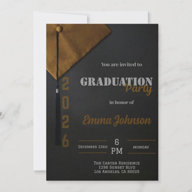 Convite Black and Gold Class of 2026 Graduation invitation (Frente)