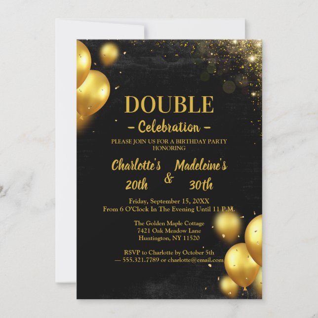 Convite Black and Gold Classy Joint Birthday (Frente)