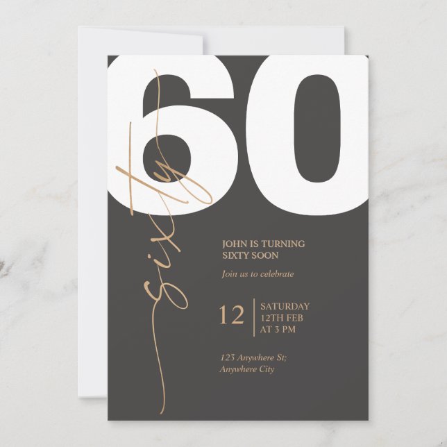 Convite Black and Gold Elegant 60th Birthday (Frente)