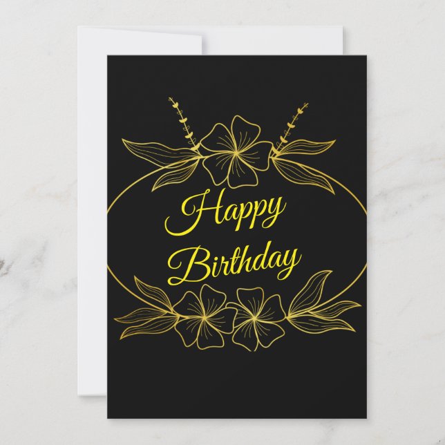 Convite Black and Gold Floral Birthday Greeting Card (Frente)