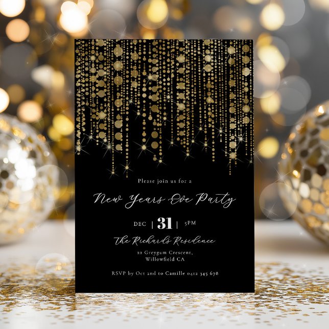 Convite Black and Gold New Years Eve Party  (New Years Eve Invitation | Black and Gold)
