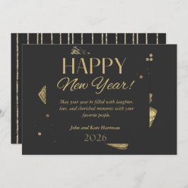 Convite Black and Gold New Years Greeting Card
