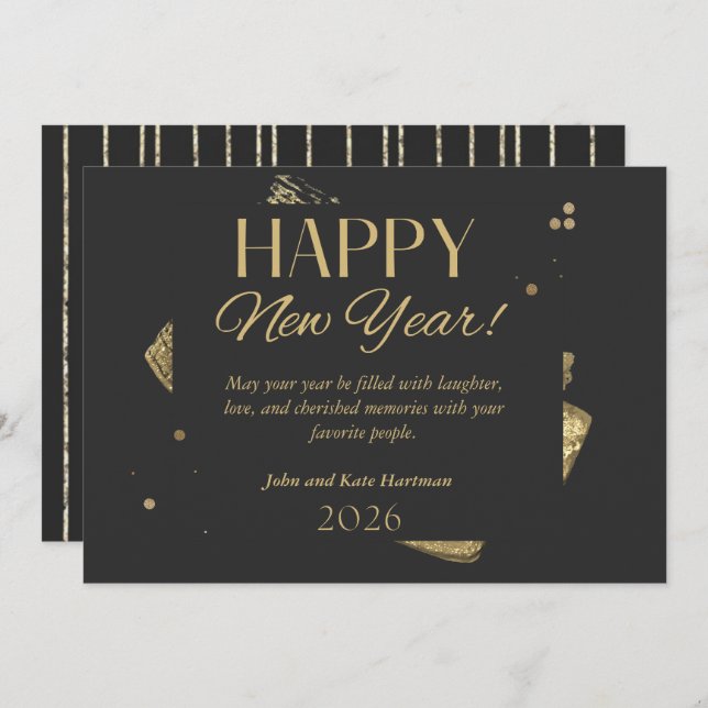 Convite Black and Gold New Years Greeting Card (Frente/Verso)