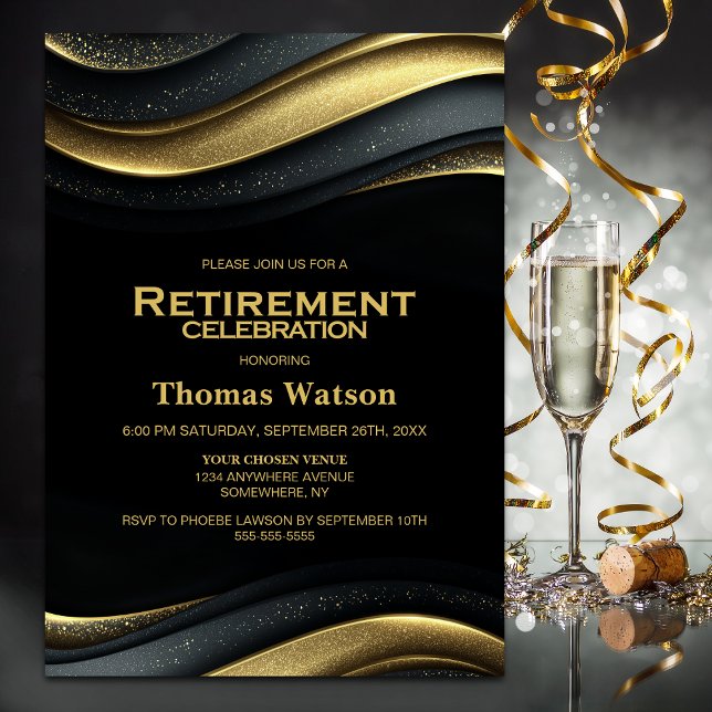 Convite Black and Gold Retirement Party (Criador carregado)