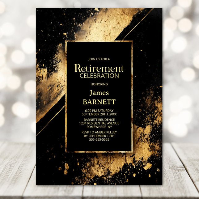 Convite Black and Gold Retirement Party (Criador carregado)