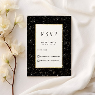Convite Black and gold sparkly glitter confetti RSVP